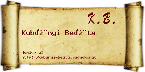 Kubányi Beáta névjegykártya
